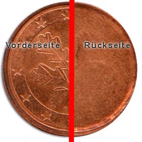 Durch einen Rohling verdeckt geprgte 5 Cent Mnze (echtes Stck)