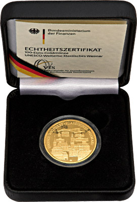 Die Goldmünze im original Etui